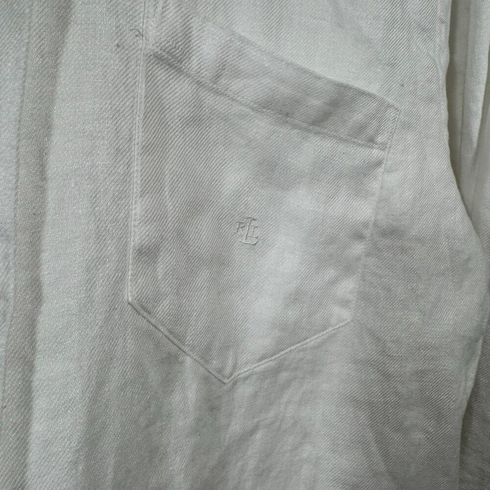 Lauren Ralph Lauren Women’s Button Up Shirt White Linen Crest Sz 10 Preppy - Picture 2 of 5